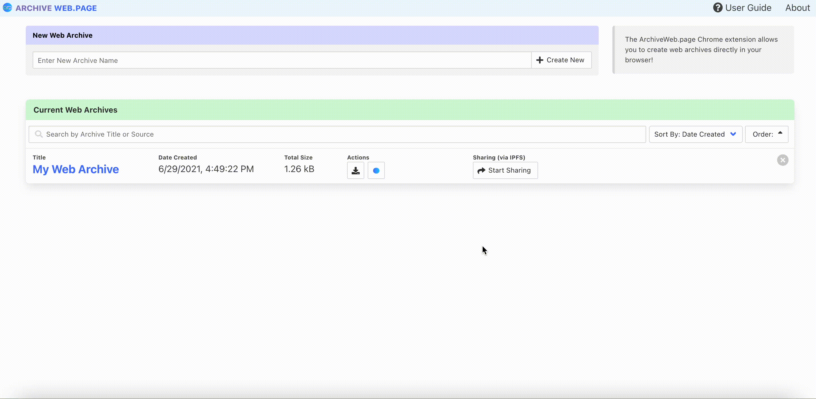 An animated gif of a user downloading a WACZ web archive to their computer.